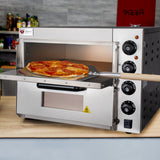 Beeketal 'BPO33-2' Profi Doppel Kammer Pizzaofen mit 2x 400x400 mm Schamottstein mit Pizzaschaufel, Gastro Steinbackofen für Pizza und Backwaren, Leistung 3000W, Pizzabackofen Temperatur bis zu 350°C