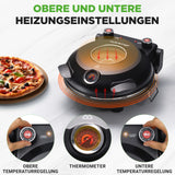 NutriChef Elektrischer Pizzaofen, 30,5 cm Arbeitsplatte, mit Temperaturkontrolle und Thermometer, Sichtfenster für präzises Kochen, Erhitzen bis zu 800 F, Antihaftstein, Schwarz