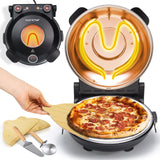 NutriChef Elektrischer Pizzaofen, 30,5 cm Arbeitsplatte, mit Temperaturkontrolle und Thermometer, Sichtfenster für präzises Kochen, Erhitzen bis zu 800 F, Antihaftstein, Schwarz