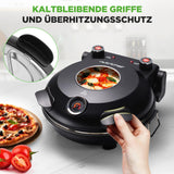 NutriChef Elektrischer Pizzaofen, 30,5 cm Arbeitsplatte, mit Temperaturkontrolle und Thermometer, Sichtfenster für präzises Kochen, Erhitzen bis zu 800 F, Antihaftstein, Schwarz