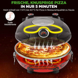 NutriChef Elektrischer Pizzaofen, 30,5 cm Arbeitsplatte, mit Temperaturkontrolle und Thermometer, Sichtfenster für präzises Kochen, Erhitzen bis zu 800 F, Antihaftstein, Schwarz
